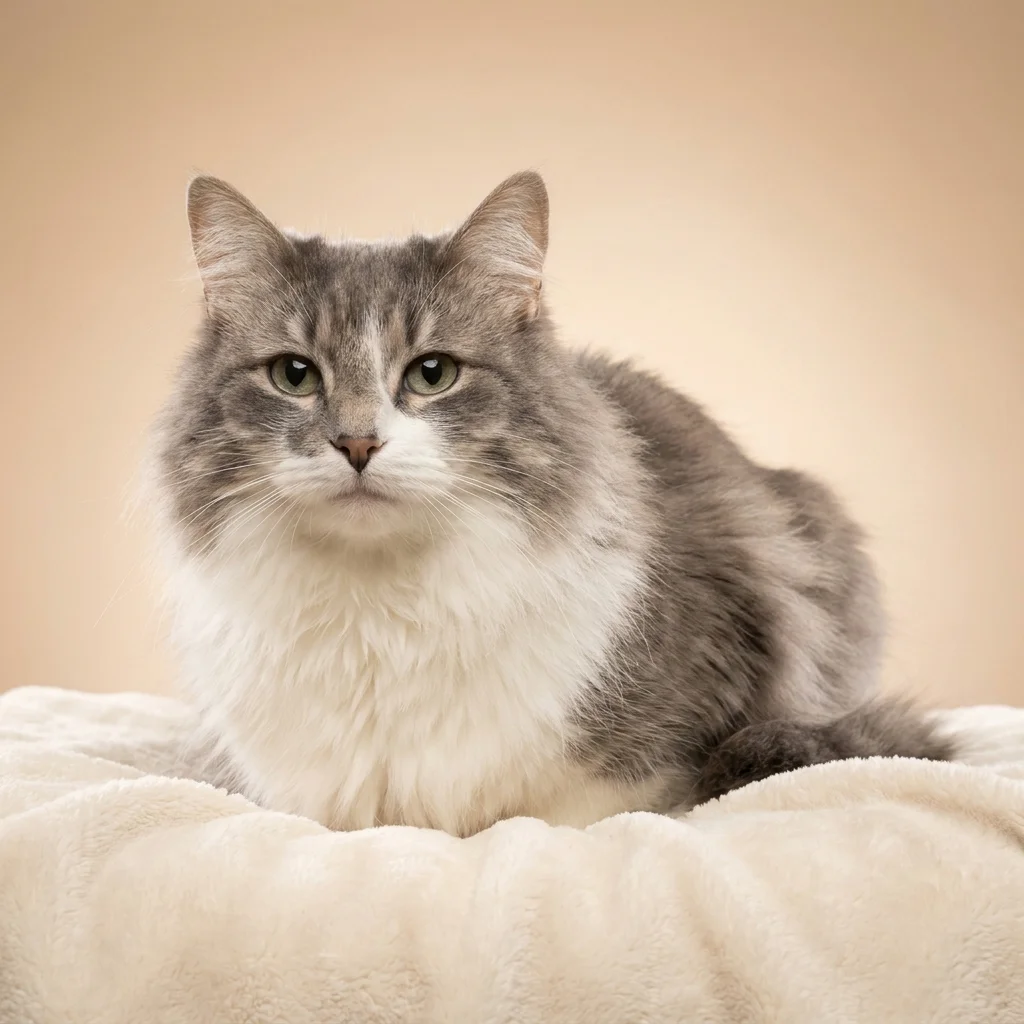 Nube, gato gris y blanco de pelo largo