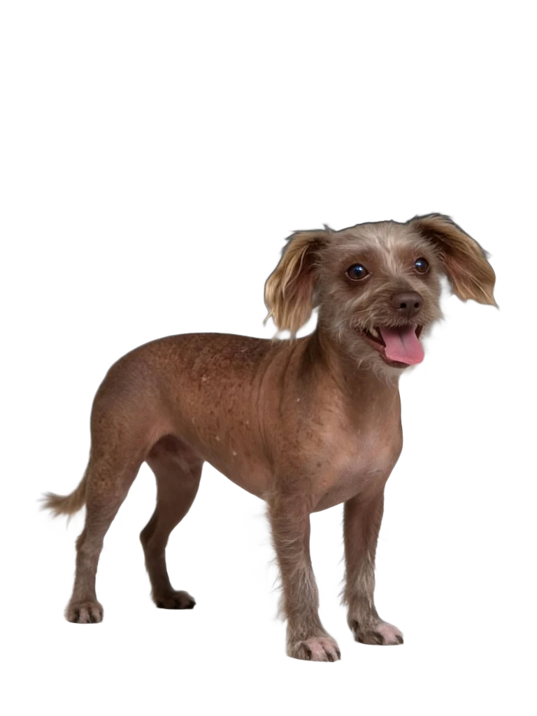Rocky, perro sin pelo con mechones arena en cresta, barba y patas